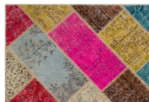 Iskece 21471 Beige Patchwork Wool Handmade Area Rug 5'3" x 7'8"