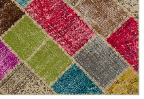 Iskece 21471 Beige Patchwork Wool Handmade Area Rug 5'3" x 7'8"