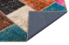 Iskece Beige Patchwork Wool Handmade Area Rug 5'3" x 7'9"