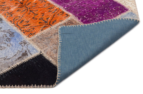 Iskece 21476 Beige Patchwork Wool Handmade Area Rug 5'4" x 7'7"