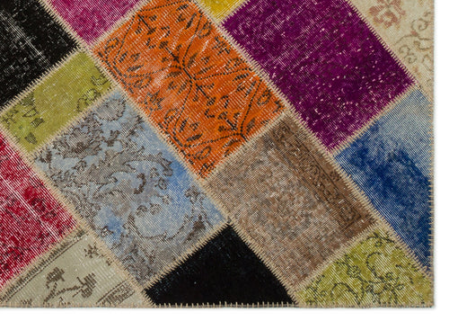 Iskece 21476 Beige Patchwork Wool Handmade Area Rug 5'4" x 7'7"