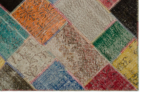 Iskece Beige Patchwork Wool Handmade Area Rug 5'4" x 7'10"