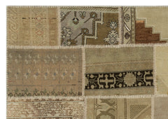 Iskece 21499 Beige Patchwork Wool Handmade Area Rug 5'3" x 7'7"