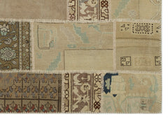 Iskece 21499 Beige Patchwork Wool Handmade Area Rug 5'3" x 7'7"