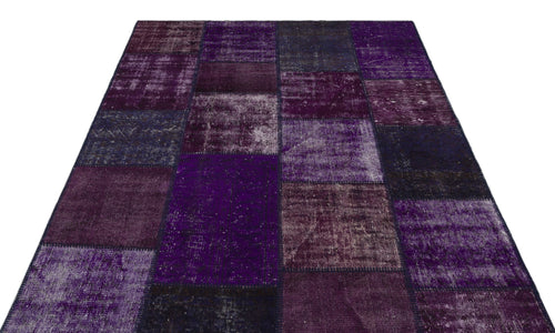 Iskece 21505 Purple Patchwork Wool Handmade Area Rug 5'3" x 7'7"