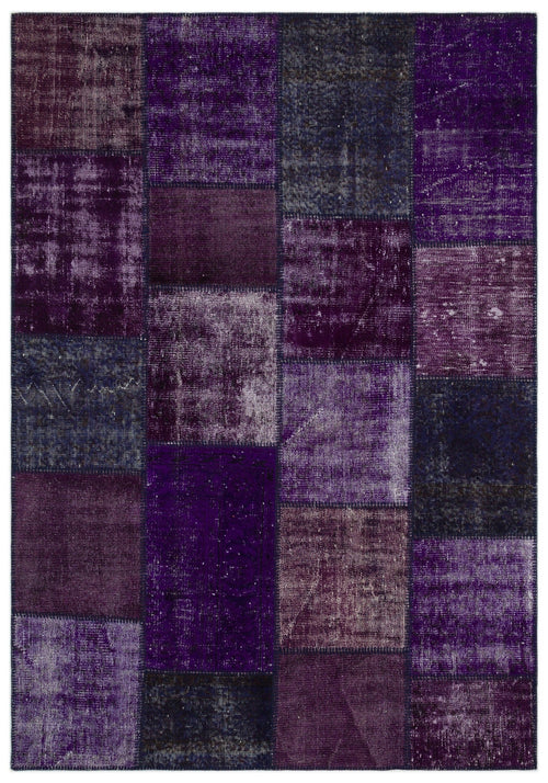Iskece 21505 Purple Patchwork Wool Handmade Area Rug 5'3" x 7'7"