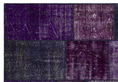 Iskece 21505 Purple Patchwork Wool Handmade Area Rug 5'3" x 7'7"