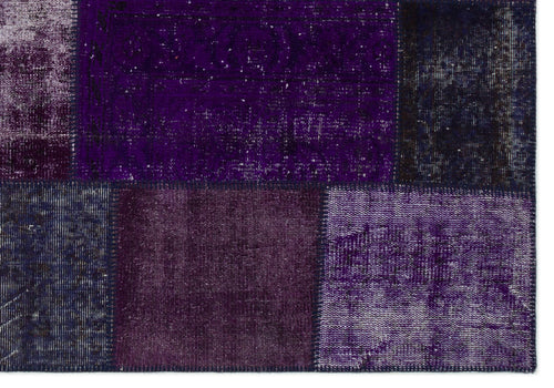 Iskece 21505 Purple Patchwork Wool Handmade Area Rug 5'3" x 7'7"