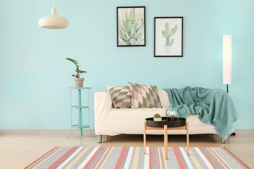 Grey Striped Cotton Kilim - Modern Woven Rug | Washable Non Slip Flatweave Carpet