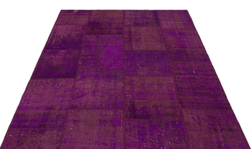 Iskece 21523 Purple Patchwork Wool Handmade Area Rug 5'3" x 7'7"