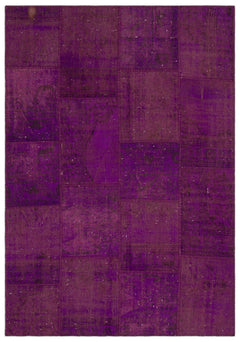 Iskece 21523 Purple Patchwork Wool Handmade Area Rug 5'3" x 7'7"