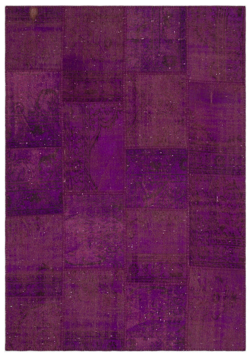 Iskece 21523 Purple Patchwork Wool Handmade Area Rug 5'3" x 7'7"