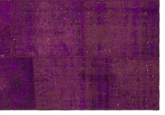 Iskece 21523 Purple Patchwork Wool Handmade Area Rug 5'3" x 7'7"