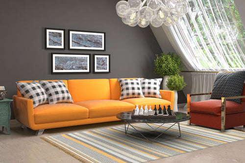 Yellow Striped Cotton Rug – Machine Made Area Rug | Non Slip Washable Antibacterial