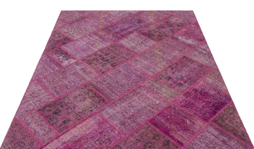 Iskece 21542 Pink Patchwork Wool Handmade Area Rug 5'3" x 7'7"