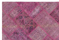 Iskece 21542 Pink Patchwork Wool Handmade Area Rug 5'3" x 7'7"