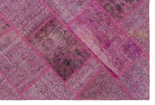 Iskece 21542 Pink Patchwork Wool Handmade Area Rug 5'3" x 7'7"