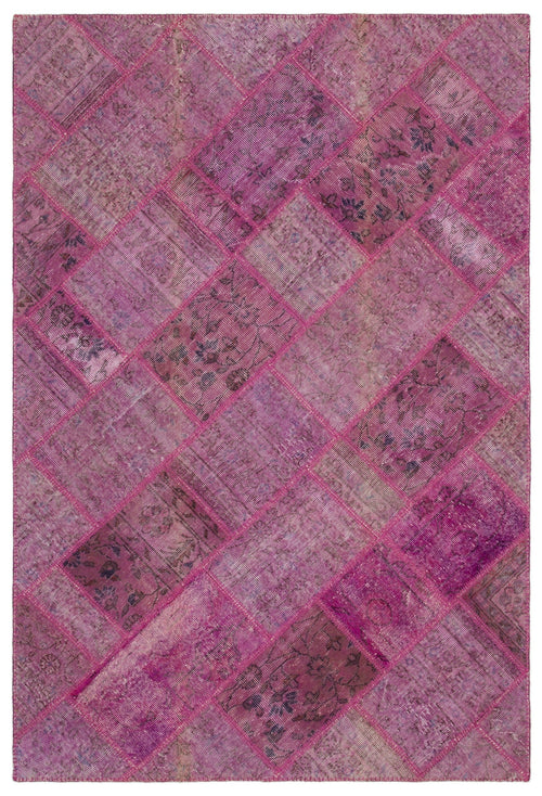 Iskece 21542 Pink Patchwork Wool Handmade Area Rug 5'3" x 7'7"