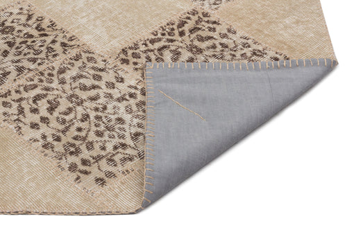 Iskece 21547 Beige Patchwork Wool Handmade Area Rug 5'3" x 7'8"