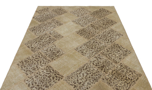 Iskece 21547 Beige Patchwork Wool Handmade Area Rug 5'3" x 7'8"