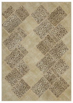 Iskece 21547 Beige Patchwork Wool Handmade Area Rug 5'3" x 7'8"