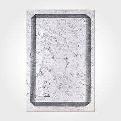 Chenille Cotton Area Rug – Washable Non Slip Grey Frame Carpet with Modern Design