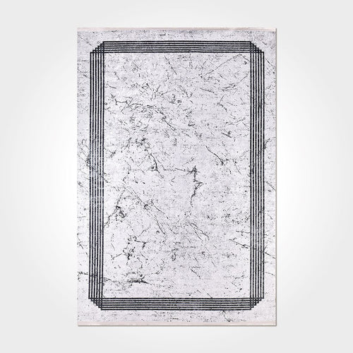 Chenille Cotton Area Rug – Washable Non Slip Grey Frame Carpet with Modern Design