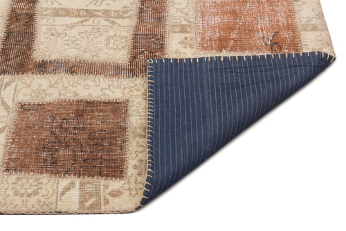 Iskece 21584 Beige Patchwork Wool Handmade Area Rug 5'3" x 7'8"