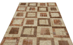 Iskece 21584 Beige Patchwork Wool Handmade Area Rug 5'3" x 7'8"