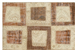 Iskece 21584 Beige Patchwork Wool Handmade Area Rug 5'3" x 7'8"