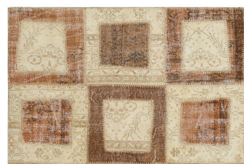 Iskece 21584 Beige Patchwork Wool Handmade Area Rug 5'3" x 7'8"