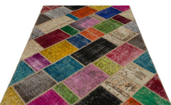 Iskece 21600 Beige Patchwork Wool Handmade Area Rug 5'3" x 7'8"
