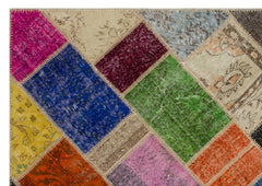 Iskece 21600 Beige Patchwork Wool Handmade Area Rug 5'3" x 7'8"