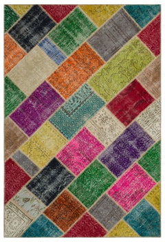 Iskece 21601 Beige Patchwork Wool Handmade Area Rug 5'3" x 7'8"