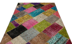 Iskece 21603 Beige Patchwork Wool Handmade Area Rug 5'3" x 7'8"