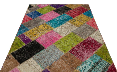 Iskece 21603 Beige Patchwork Wool Handmade Area Rug 5'3" x 7'8"