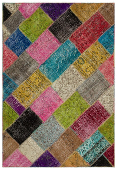 Iskece 21603 Beige Patchwork Wool Handmade Area Rug 5'3" x 7'8"