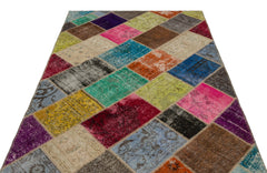 Iskece 21606 Beige Patchwork Wool Handmade Area Rug 5'3" x 7'8"