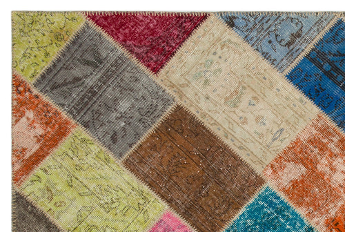 Iskece 21606 Beige Patchwork Wool Handmade Area Rug 5'3" x 7'8"
