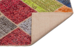 Iskece 21610 Beige Patchwork Wool Handmade Area Rug 5'3" x 7'8"