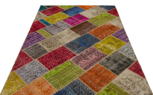 Iskece 21610 Beige Patchwork Wool Handmade Area Rug 5'3" x 7'8"