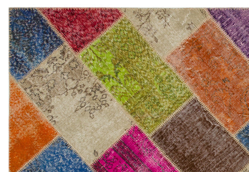 Iskece 21610 Beige Patchwork Wool Handmade Area Rug 5'3" x 7'8"