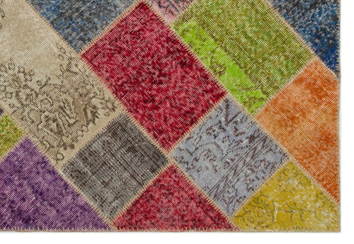 Iskece 21610 Beige Patchwork Wool Handmade Area Rug 5'3" x 7'8"