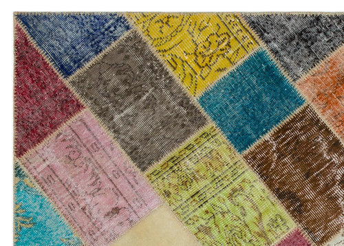 Iskece 21611 Beige Patchwork Wool Handmade Area Rug 5'3" x 7'8"