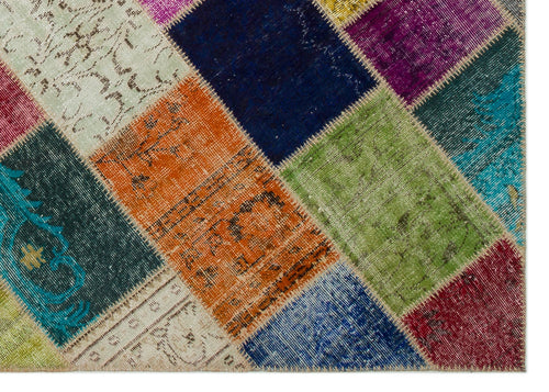 Iskece 21611 Beige Patchwork Wool Handmade Area Rug 5'3" x 7'8"