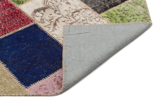 Iskece 21613 Beige Patchwork Wool Handmade Area Rug 5'3" x 7'8"