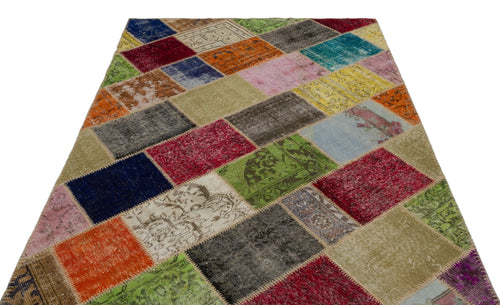 Iskece 21613 Beige Patchwork Wool Handmade Area Rug 5'3" x 7'8"