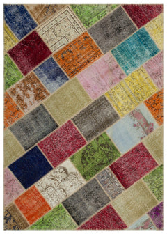 Iskece 21613 Beige Patchwork Wool Handmade Area Rug 5'3" x 7'8"