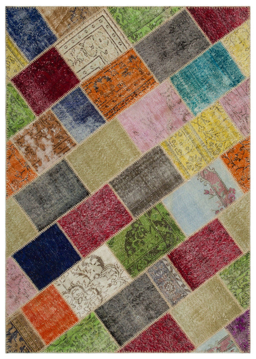 Iskece 21613 Beige Patchwork Wool Handmade Area Rug 5'3" x 7'8"