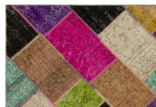 Iskece 21615 Beige Patchwork Wool Handmade Area Rug 5'3" x 7'8"